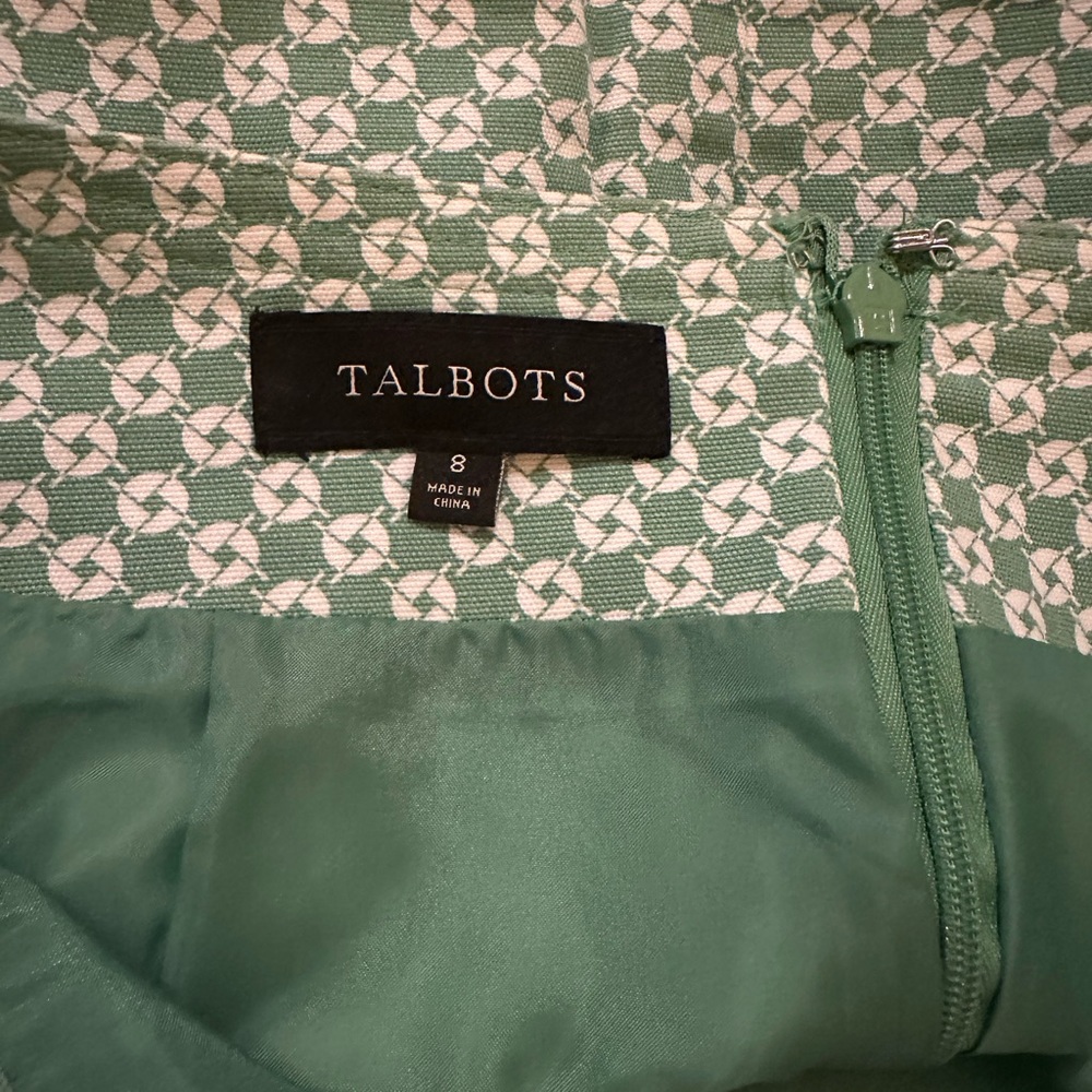Talbots Abstract Light Green & White Print Skirt 8 FREE SHIP - Picture 4 of 5